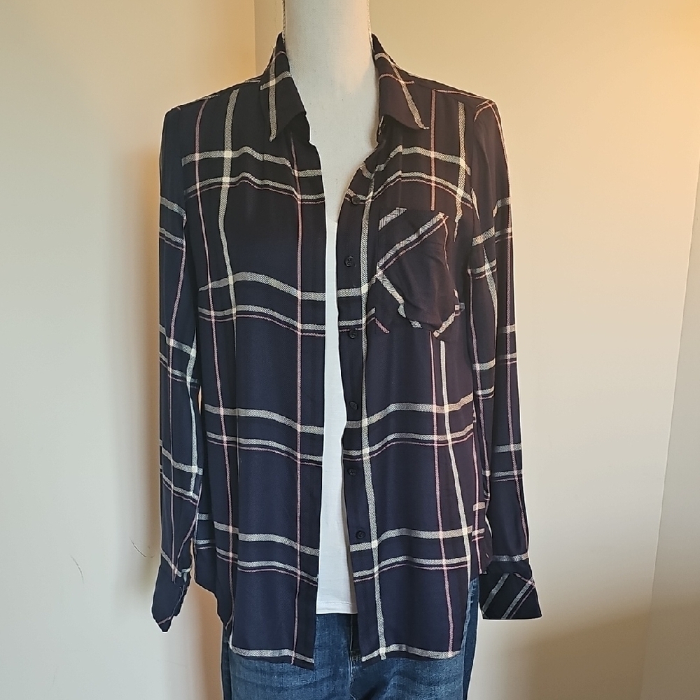 White House Black Market Navy Striped Shirt